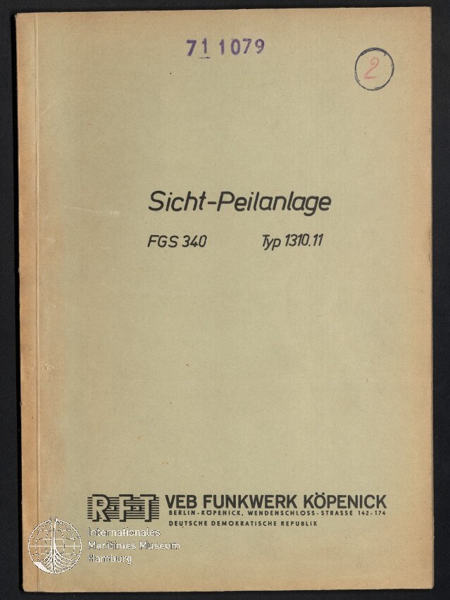 Beige, leicht vergilbter Einband eines technischen Handbuchs mit der Überschrift 