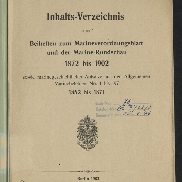 Titelblatt eines Inhaltsverzeichnisses mit der Überschrift 
