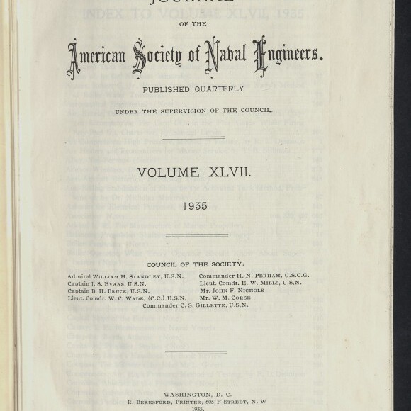 Titelseite des Journals of the American Society of Naval Engineers mit dekorativem Schriftzug, mittig 