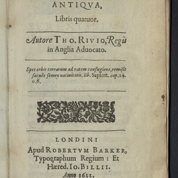 Titelseite einer stark gealterten lateinischen Buchausgabe (Anno 1633) mit dem Titel 