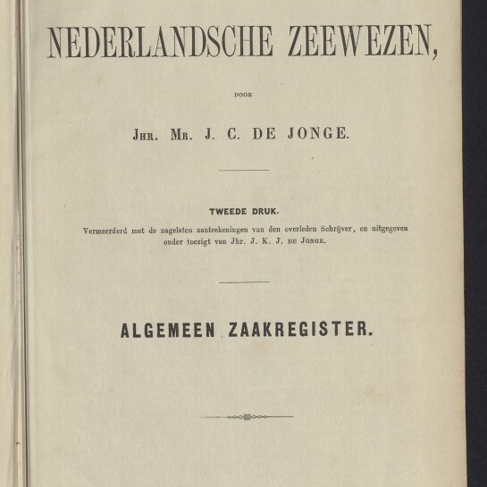Titelseite des niederländischen Buchs 'Geschiedenis van het Nederlandsche Zeewezen', Haarlem 1862, mit Museumsstempel.