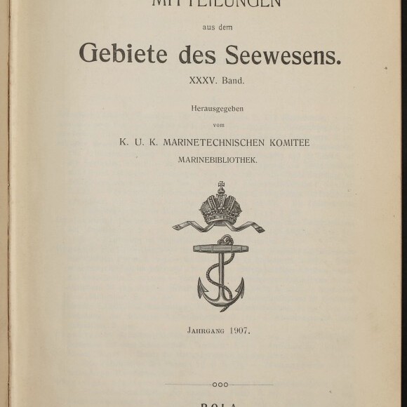 Titelblatt einer deutschen Seewesen-Publikation (1907) mit großem Titel, Krone-Anker-Emblem und Verlagsangaben.