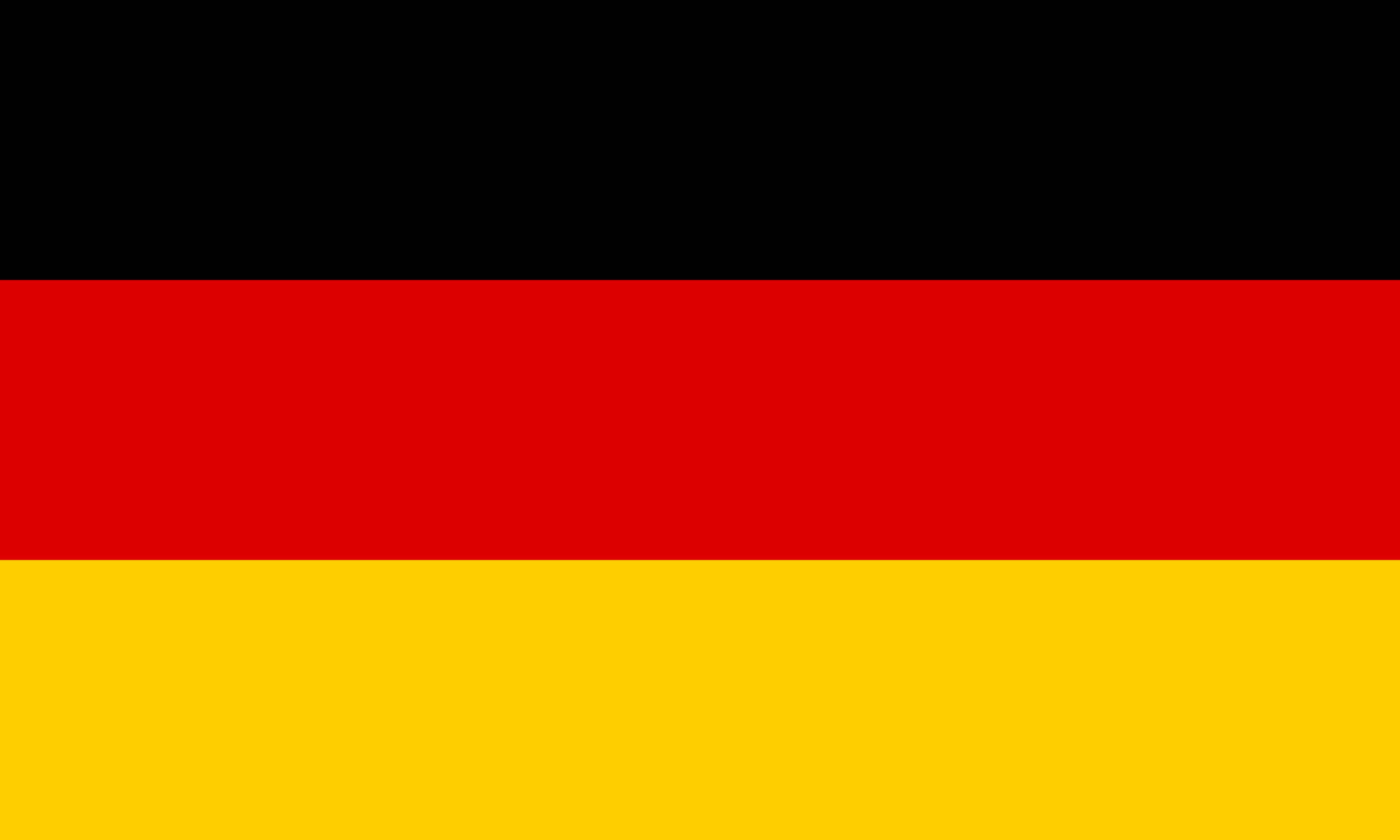 Schwarz-rot-goldene Flagge Deutschlands mit drei gleich breiten horizontalen Streifen.