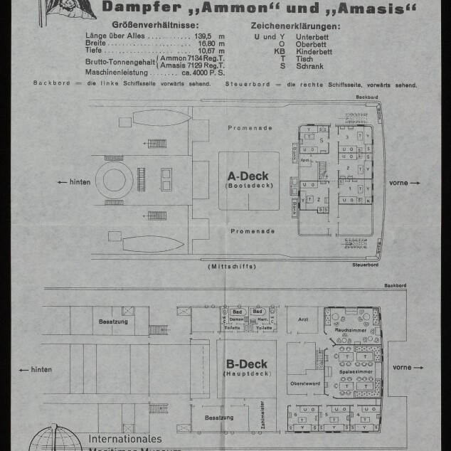 Decksplan der Hamburg‑Amerika Linie für Dampfer 